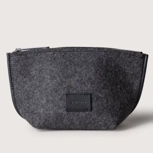 Graf Lantz Hana Merino Wool Pouch Charcoal Felt Bag Gray Leather Trim Makeup Bag